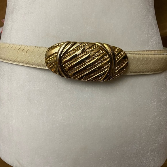 Leather Shop 1988 Vintage Genuine Snake Skin Belt Gold Buckle 80s Disco retro main image 4